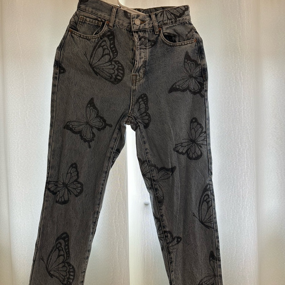 Women's Gray Butterfly Print Jeans